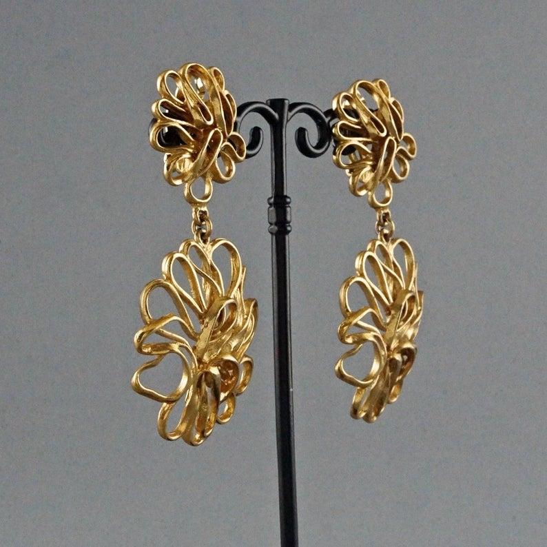 Vintage Massive YVES SAINT LAURENT Ysl Openwork Flower Wire Earrings For Sale 3