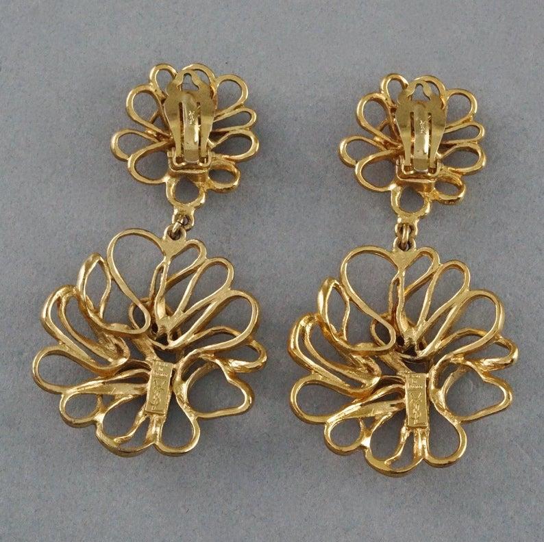 Vintage Massive YVES SAINT LAURENT Ysl Openwork Flower Wire Earrings For Sale 5