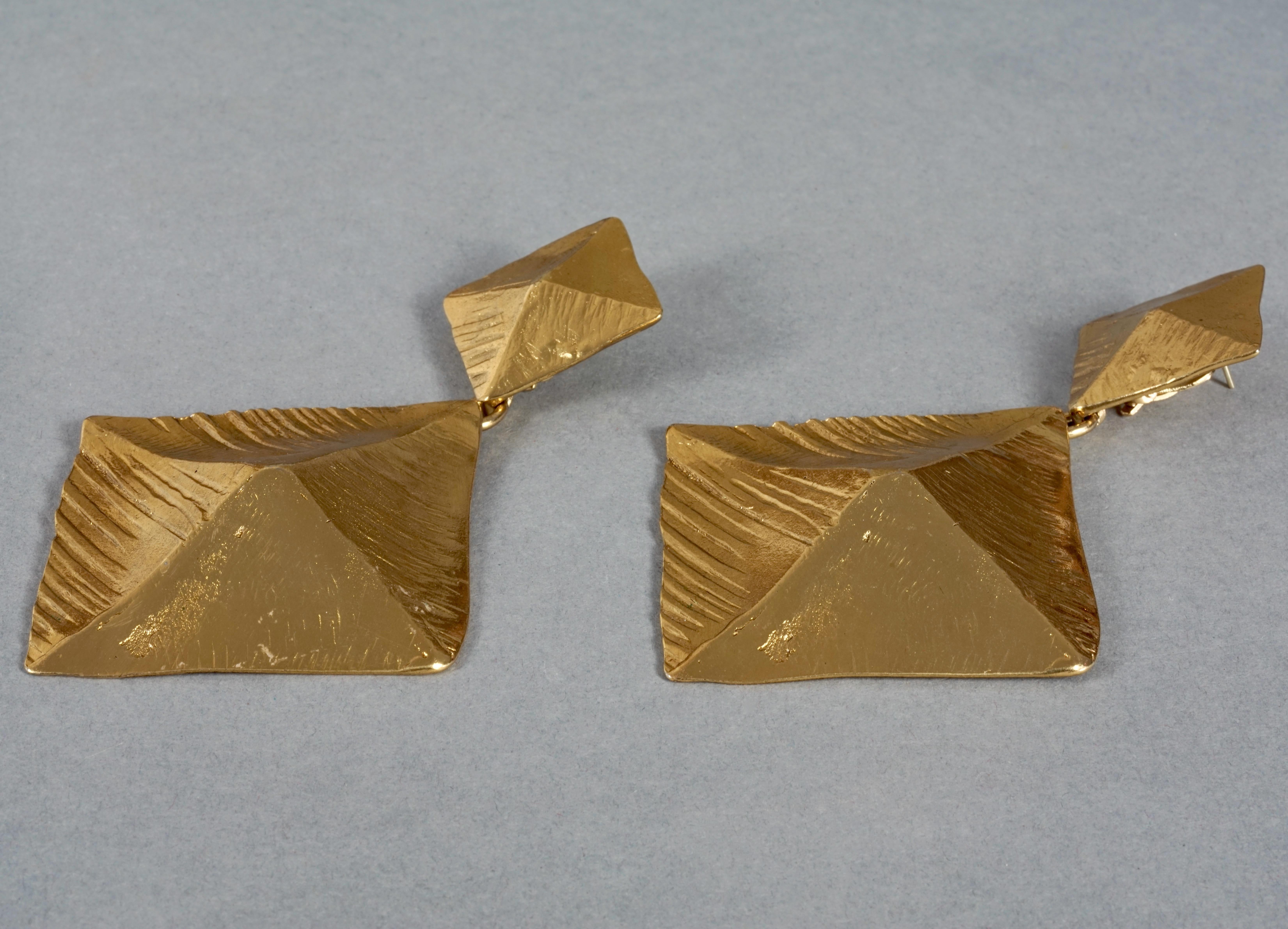 Vintage Massive YVES SAINT LAURENT Ysl Pyramid Dangling Earrings 1