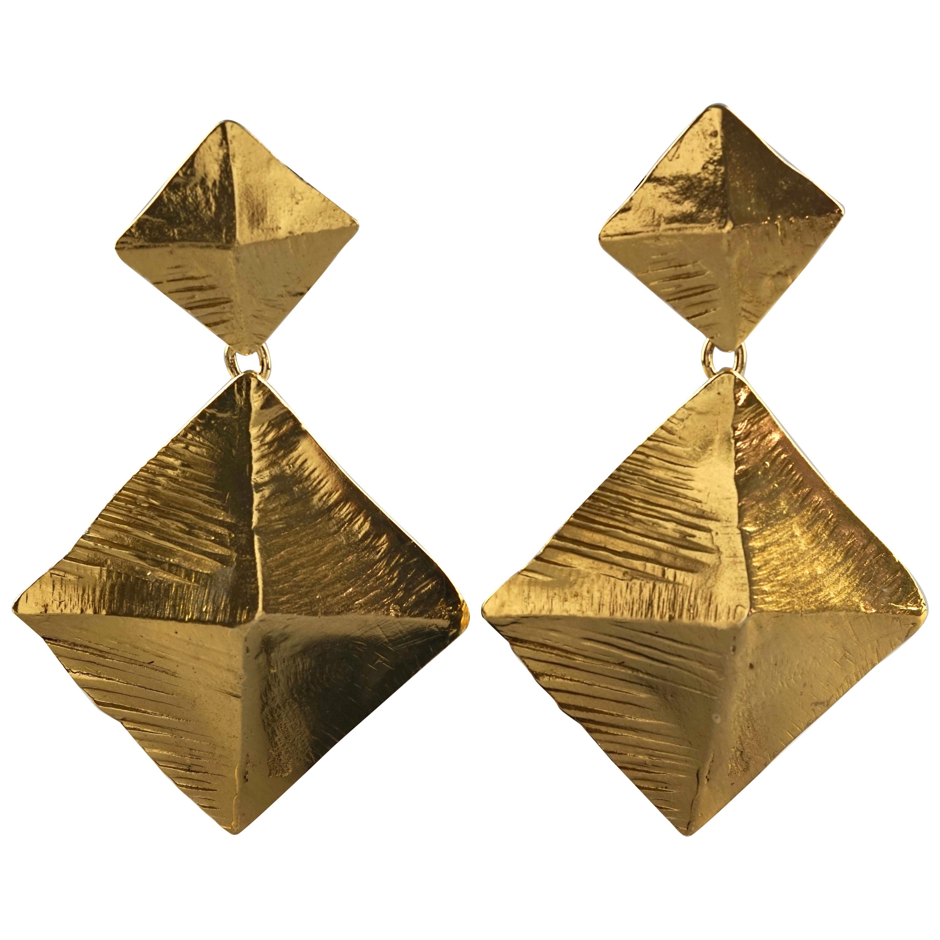 Vintage Massive YVES SAINT LAURENT Ysl Pyramid Dangling Earrings