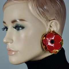 Vintage Massive YVES SAINT LAURENT Ysl Red Poppy Flower Earrings