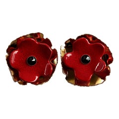 Vintage Massive YVES SAINT LAURENT Ysl Red Poppy Flower Earrings