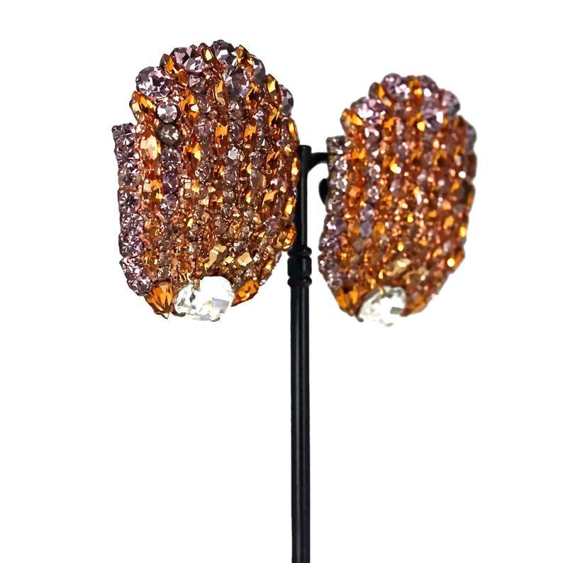 Vintage Massive YVES SAINT LAURENT Ysl Rhinestone Studded Earrings For Sale 1