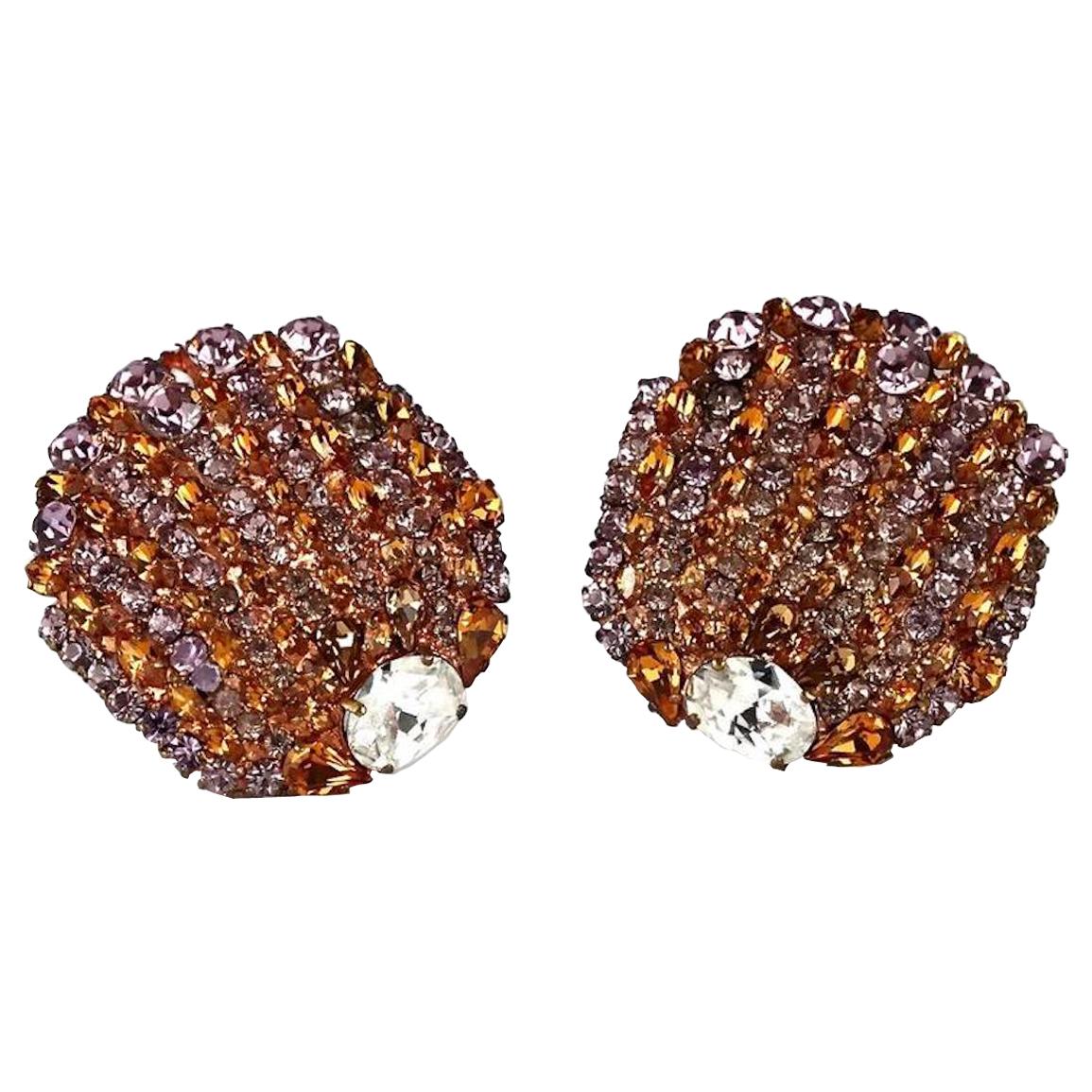 Vintage Massive YVES SAINT LAURENT Ysl Rhinestone Studded Earrings For Sale