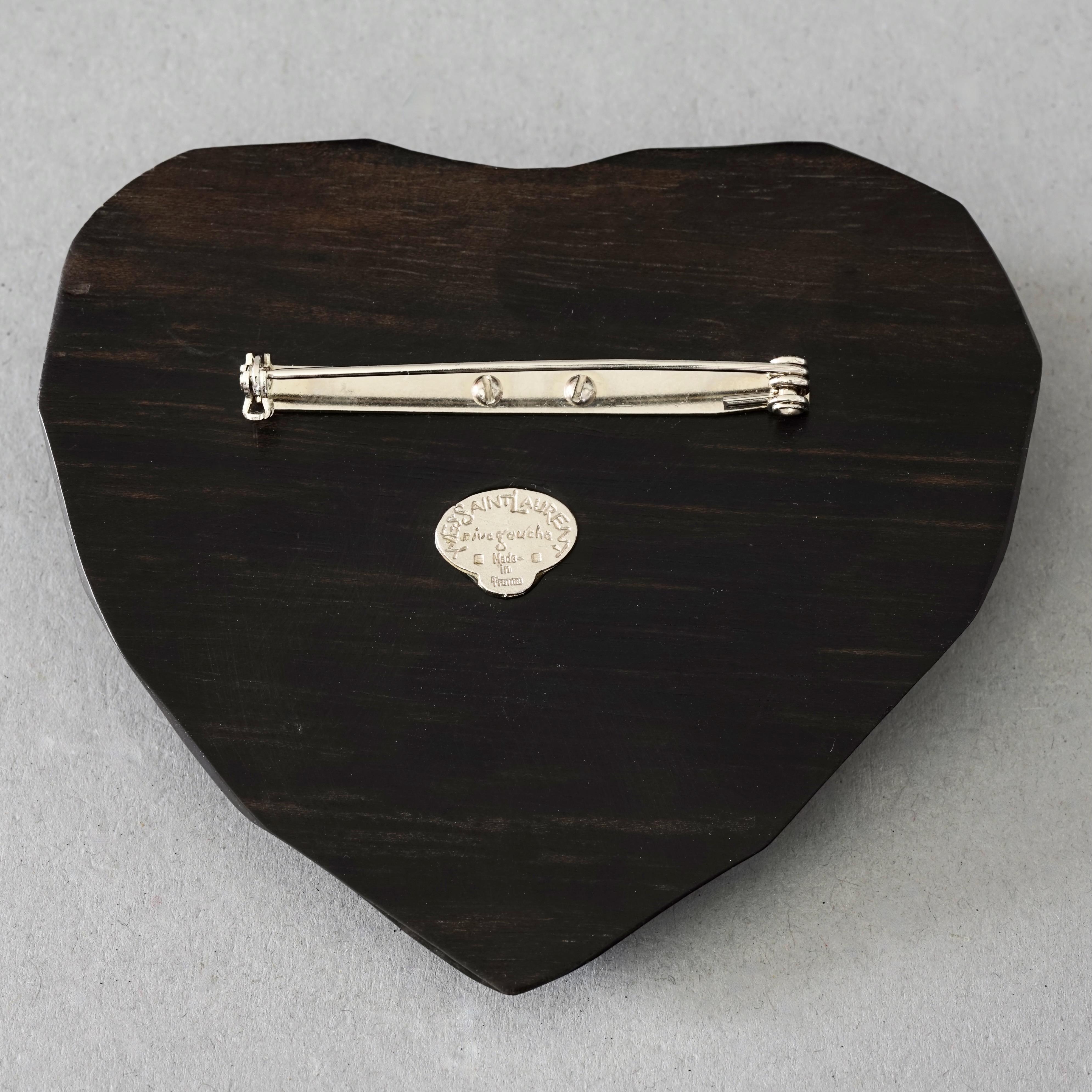 Vintage Massive YVES SAINT LAURENT Ysl Rive Gauche Exotic Wood Heart Brooch For Sale 6