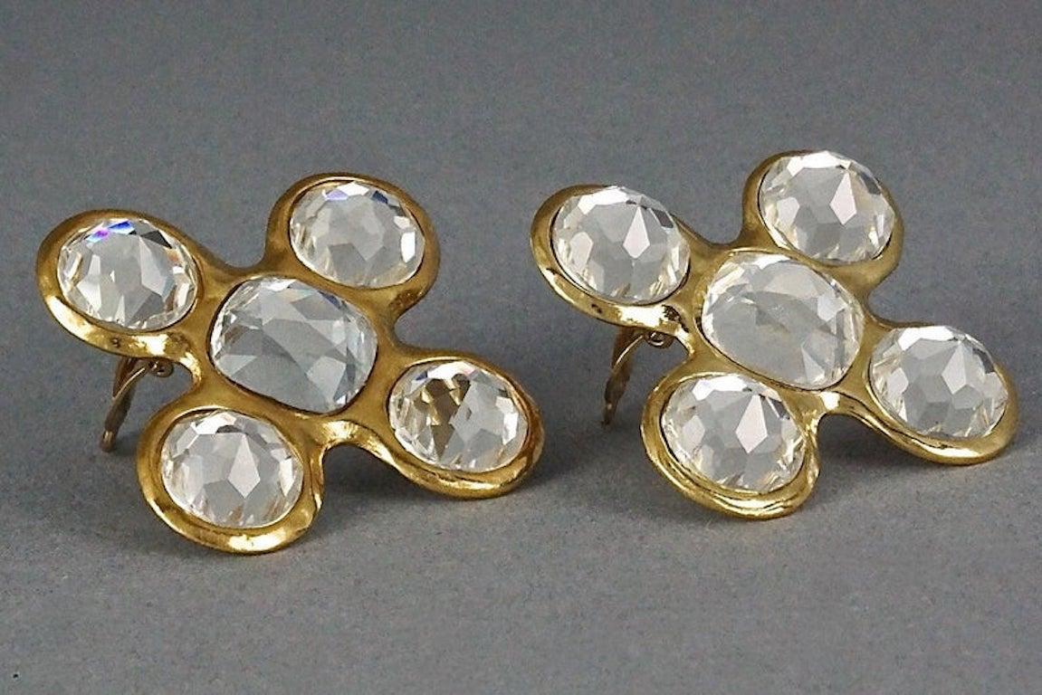 Vintage Massive YVES SAINT LAURENT Ysl Robert Goossens Jeweled Cross Earrings In Good Condition In Kingersheim, Alsace