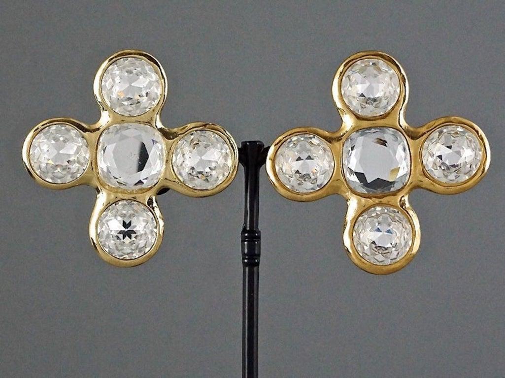 Vintage Massive YVES SAINT LAURENT Ysl Robert Goossens Jeweled Cross Earrings 1