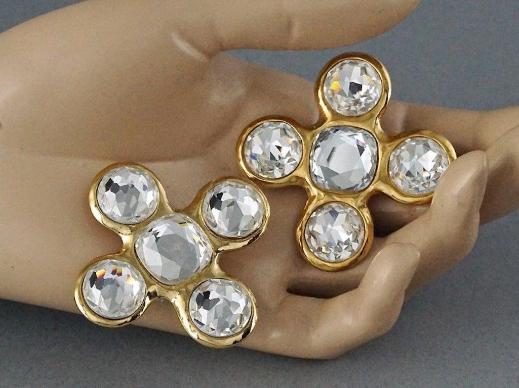 Vintage Massive YVES SAINT LAURENT Ysl Robert Goossens Jeweled Cross Earrings 4