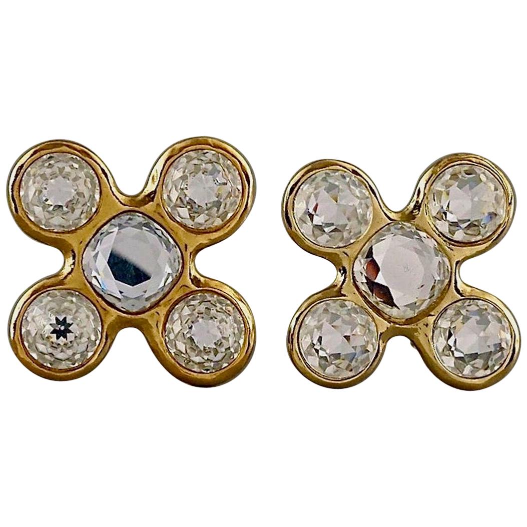 Vintage Massive YVES SAINT LAURENT Ysl Robert Goossens Jeweled Cross Earrings