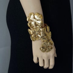 Vintage Massive YVES SAINT LAURENT Ysl Shamrock Four Leaf Clover Cuff Bracelet