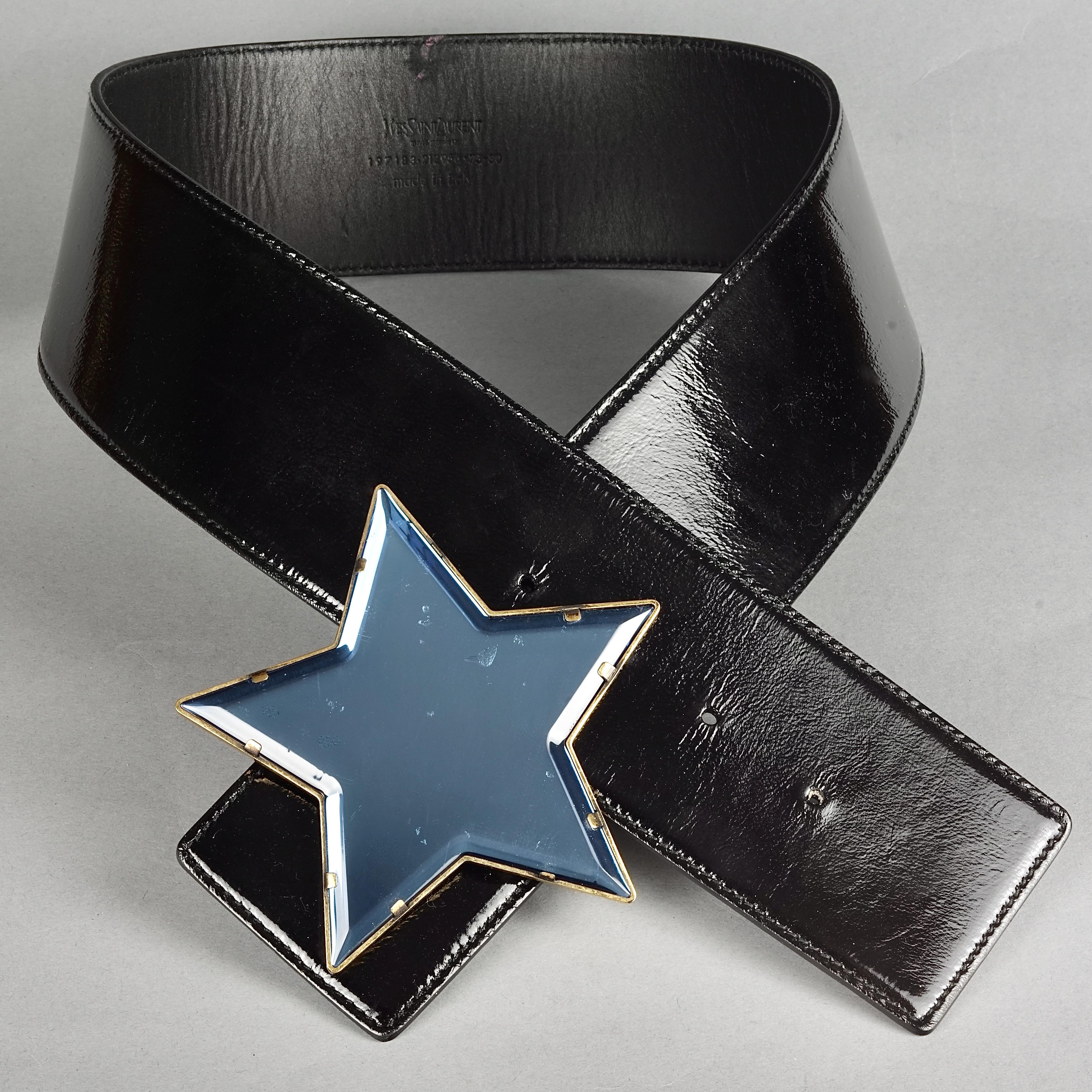 Black Vintage Massive YVES SAINT LAURENT Ysl Star Mirror Plexiglass Buckle Belt For Sale