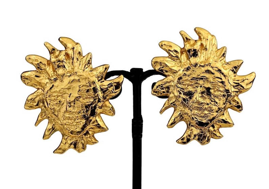 Vintage Massive YVES SAINT LAURENT Ysl Sun Face Earrings by Robert Goossens In Excellent Condition For Sale In Kingersheim, Alsace