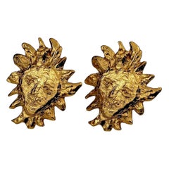 Vintage Massive YVES SAINT LAURENT Ysl Sun Face Earrings by Robert Goossens