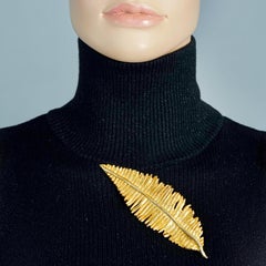 Vintage Masssive LINDA HATTAB PARIS Textured Leaf Novelty Brooch