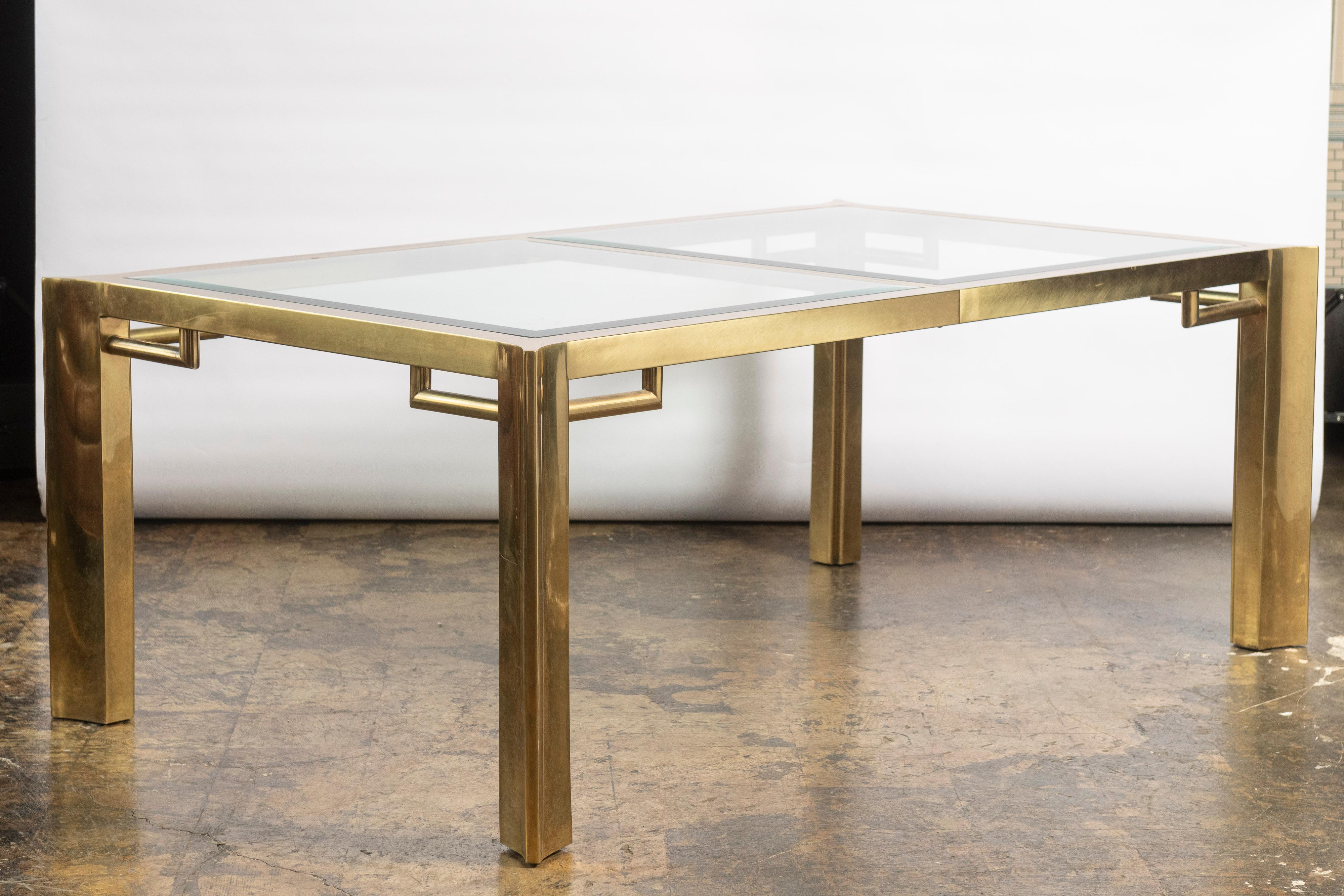 American Vintage Mastercraft 1960s Dining Table in Brass and Beveled Glass For Sale