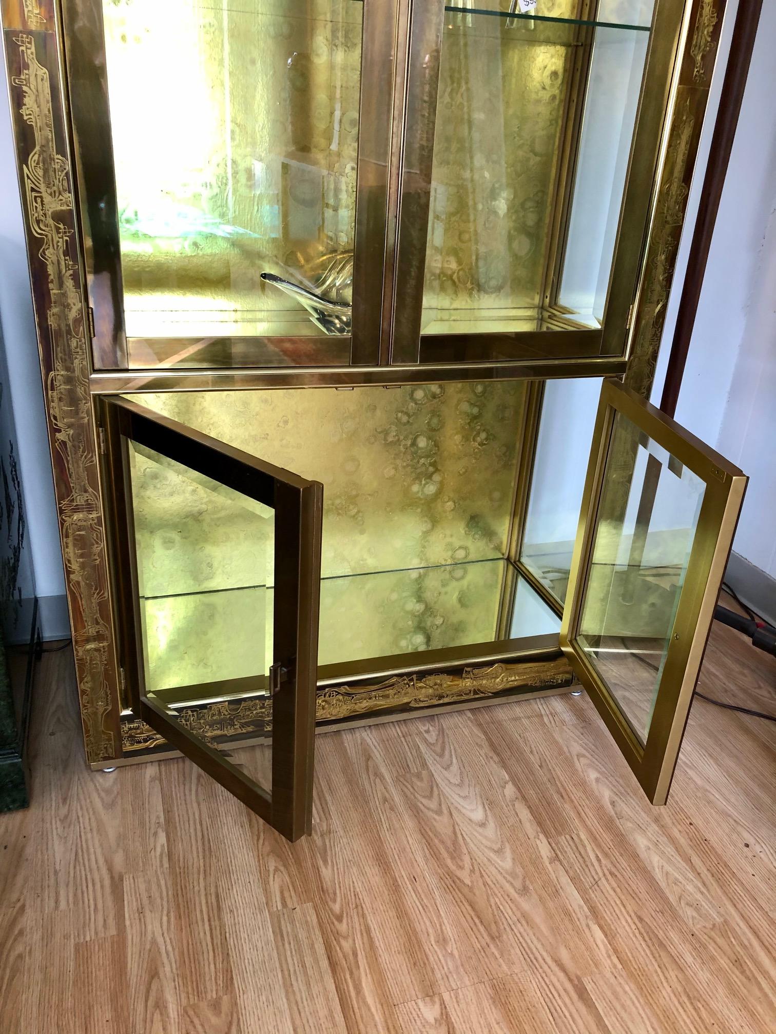 vintage brass curio cabinet