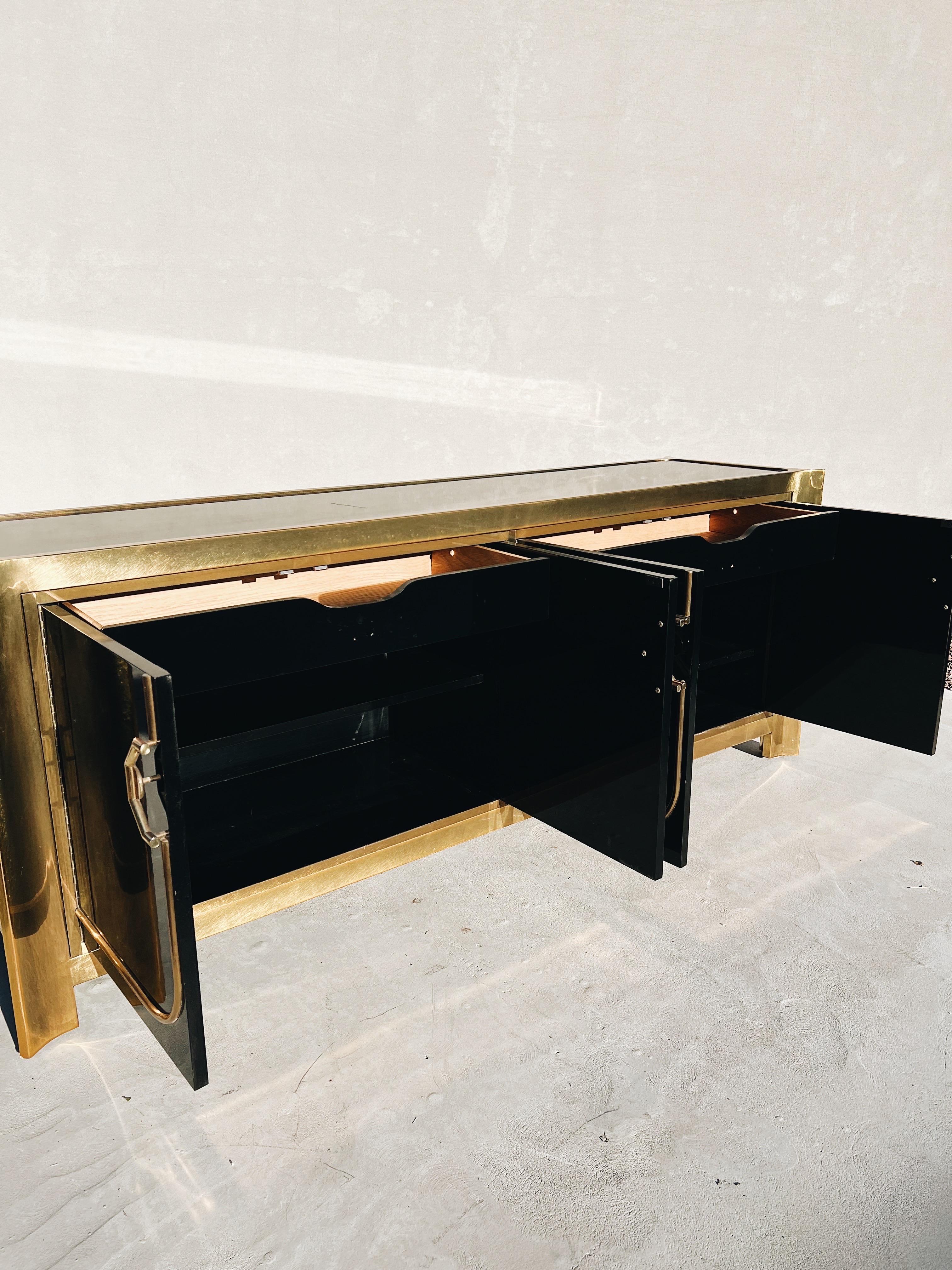 Vintage Mastercraft Brass and Black Lacquer Credenza 7
