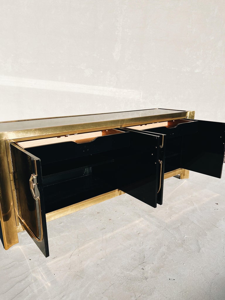 Vintage Mastercraft Brass and Black Lacquer Credenza For Sale 7