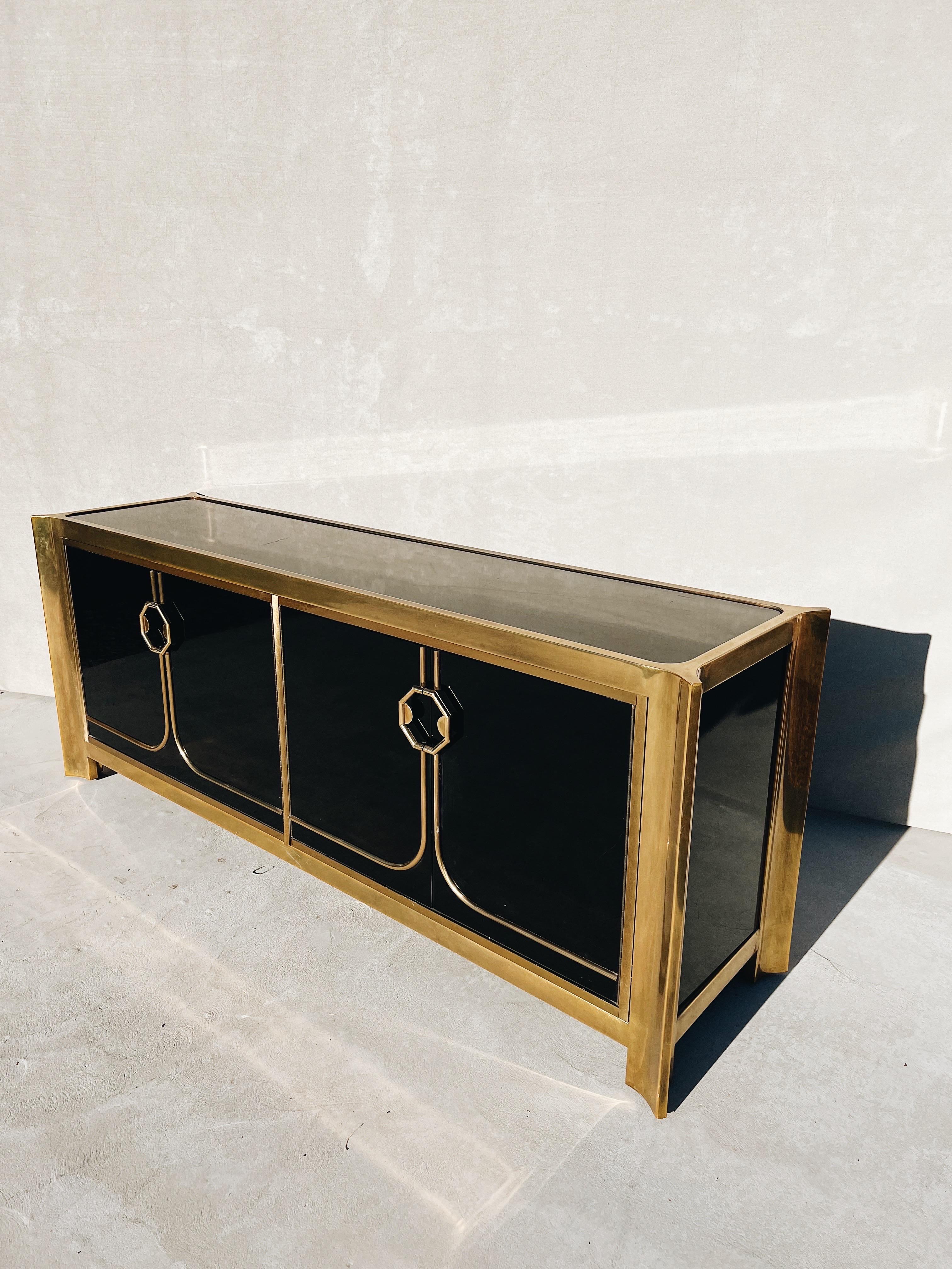 Vintage Mastercraft Brass and Black Lacquer Credenza 8