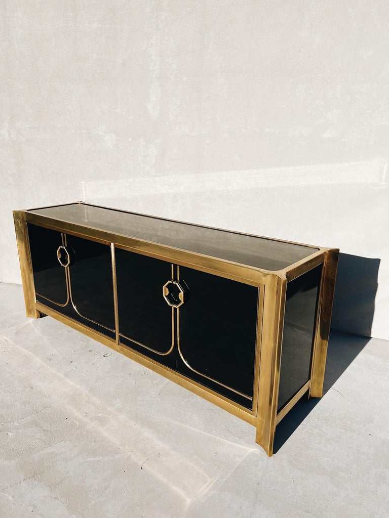Vintage Mastercraft Brass and Black Lacquer Credenza For Sale 8