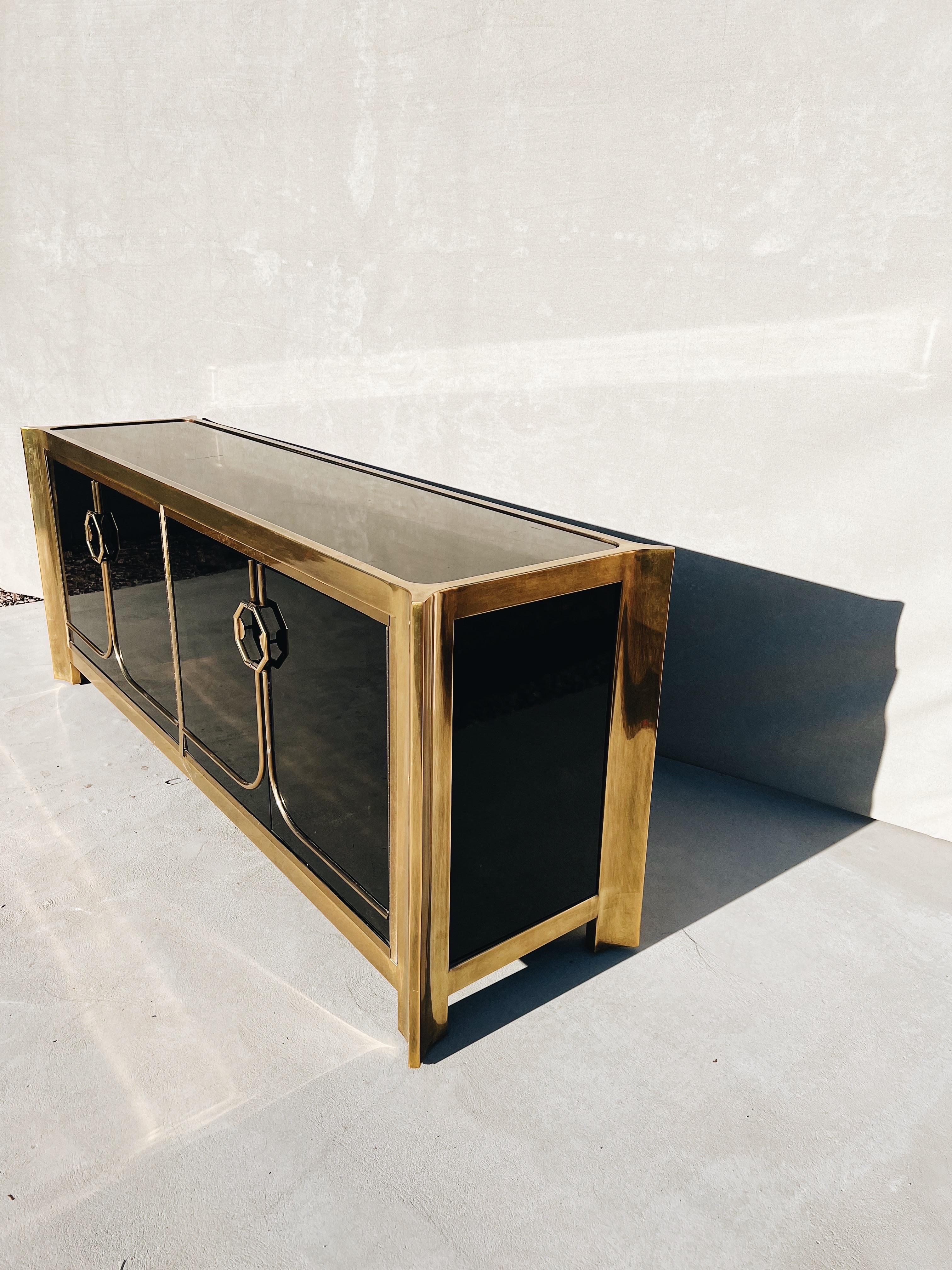 Unknown Vintage Mastercraft Brass and Black Lacquer Credenza