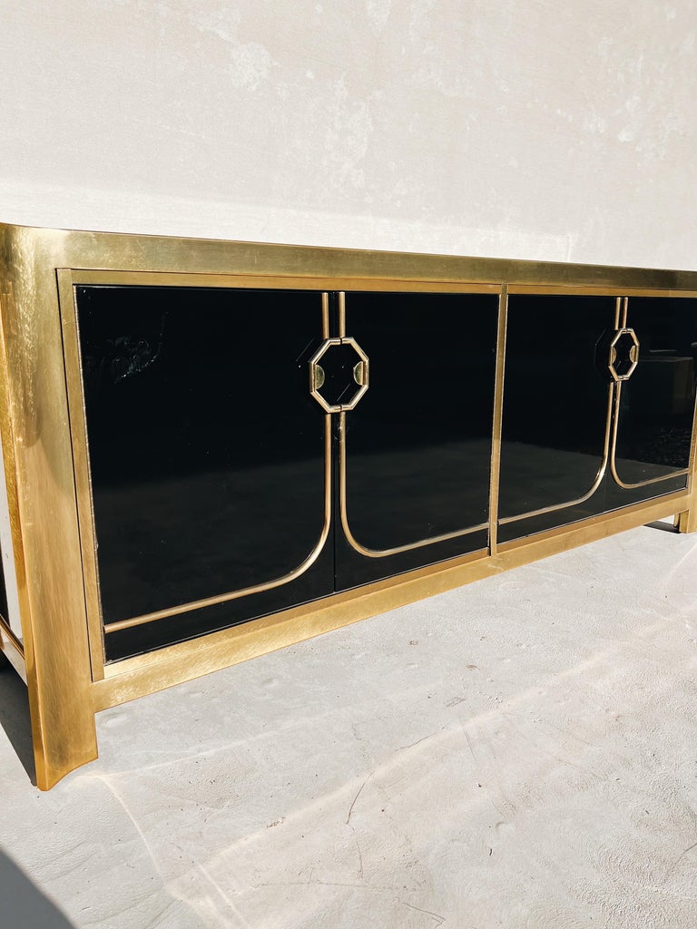 Vintage Mastercraft Brass and Black Lacquer Credenza In Good Condition For Sale In Phoenix, AZ