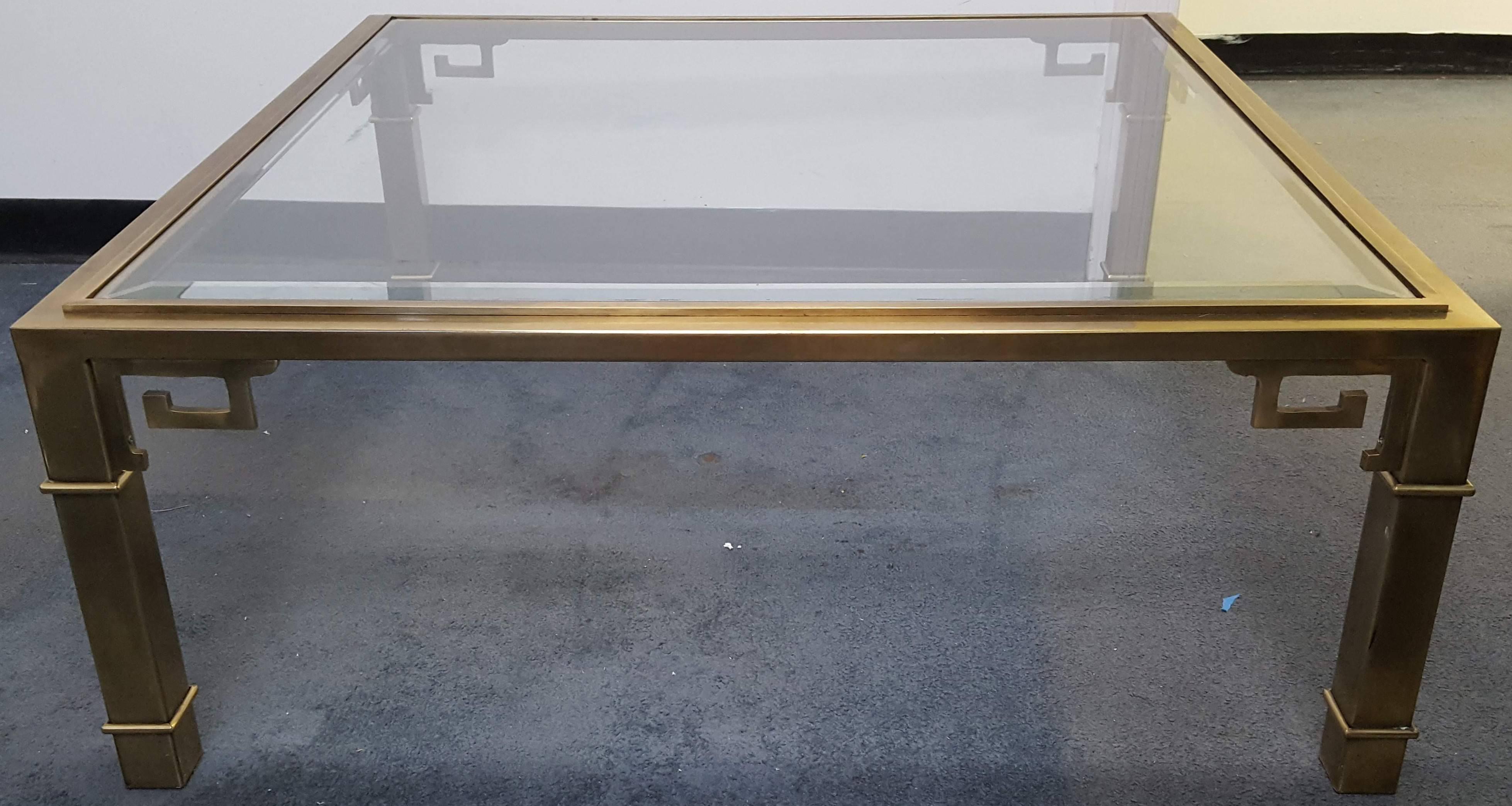 Modern Vintage Mastercraft Brass and Glass Square Coffee Table For Sale