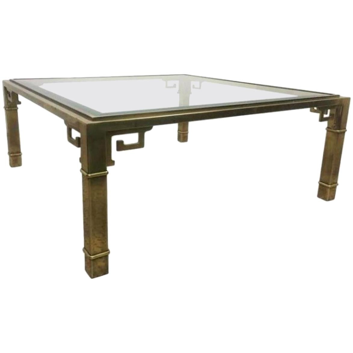 Vintage Mastercraft Brass and Glass Square Coffee Table For Sale
