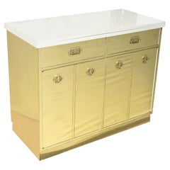 Vintage Mastercraft Brass and White Lacquered Wood Dry Bar or Cabinet Restored