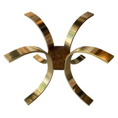 Vintage Mastercraft Brass Gold & Burl Wood Dining Table Center Entry Base