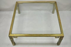 Vintage Mastercraft Brass Greek Key Glass Top Large Square 42" Coffee Table