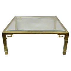 Table basse carrée 42" vintage Mastercrafters Brass Greek Key Glass Top Large Square