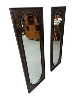 Vintage Mastercraft Burled Wood Rectangular Wall Mirrors - Set of 2
