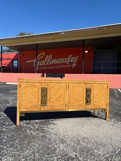 Vintage Mastercraft Burlwood Brass Greek Key Credenza