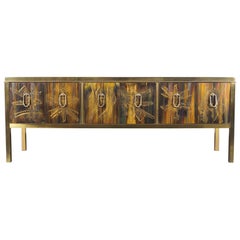 Vintage Mastercraft Credenza with Acid Etched Panels by Bernard Rohne