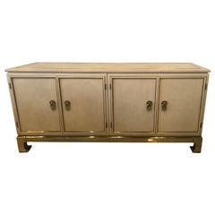 Vintage Mastercraft Faux Leather and Brass Ming Credenza Buffet Sideboard