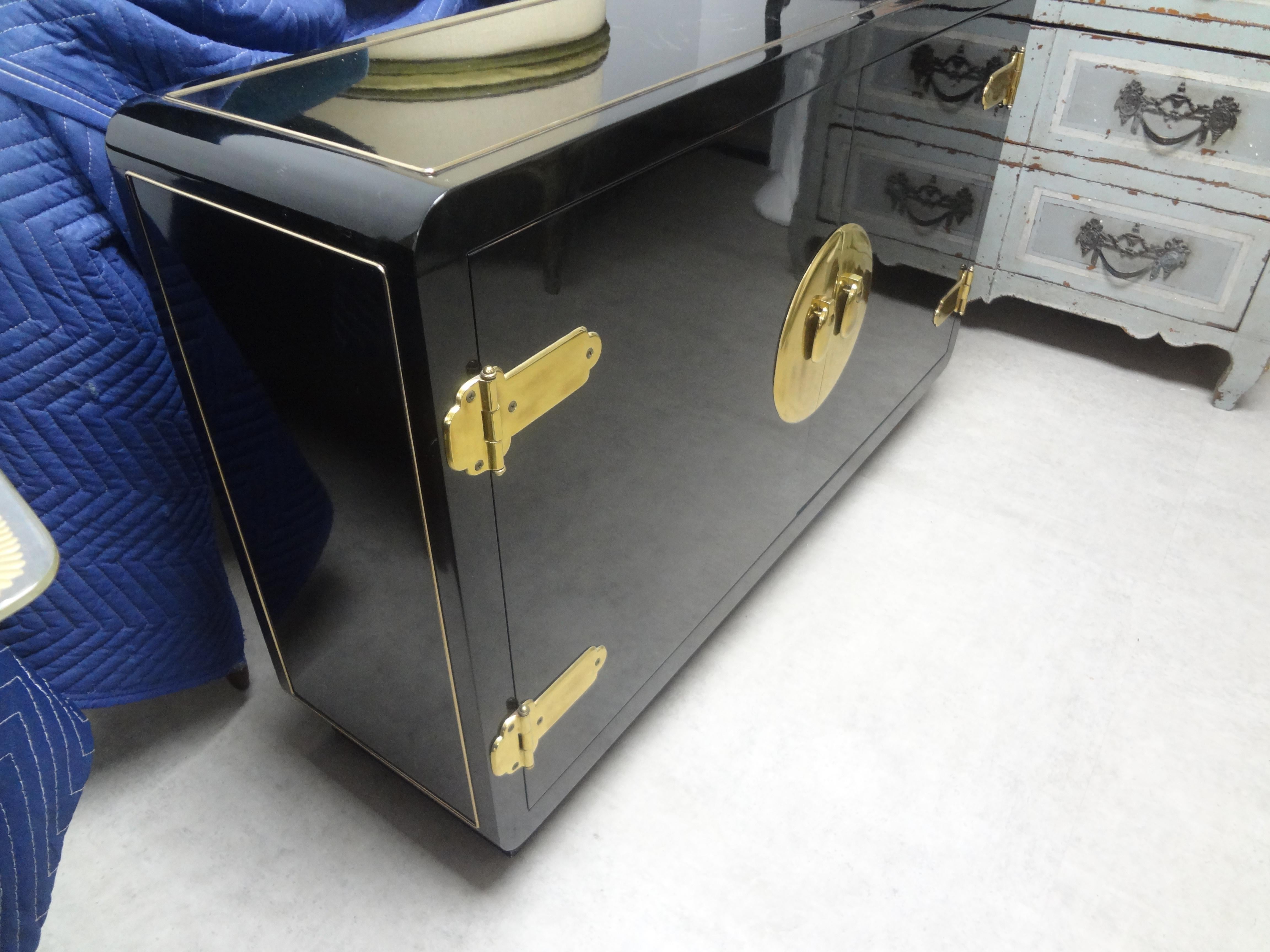 Post-Modern Vintage Mastercraft Lacquered Credenza with Brass Fittings