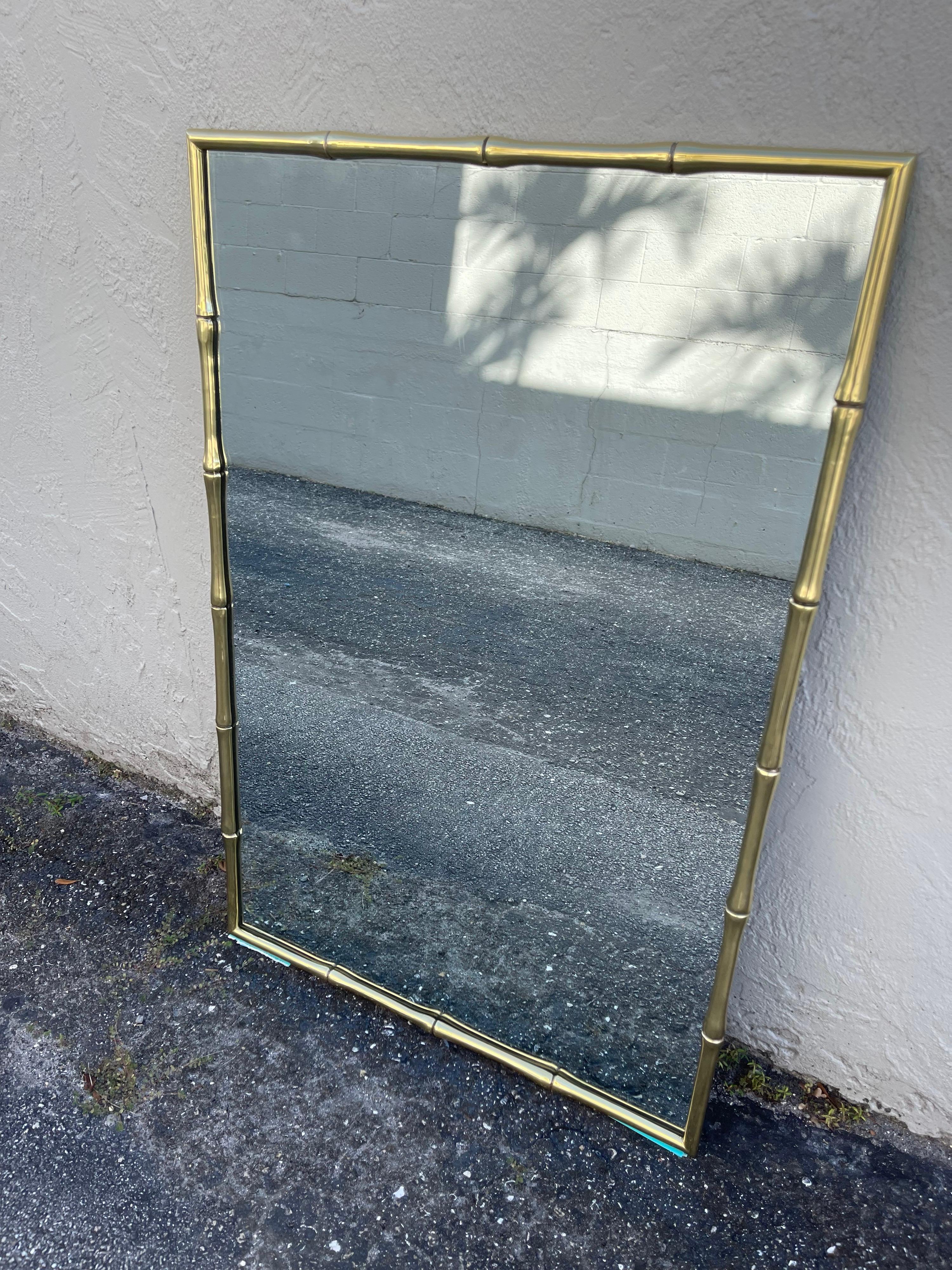 Very simple & elegant solid brass faux bamboo mirror by Mastercraft.