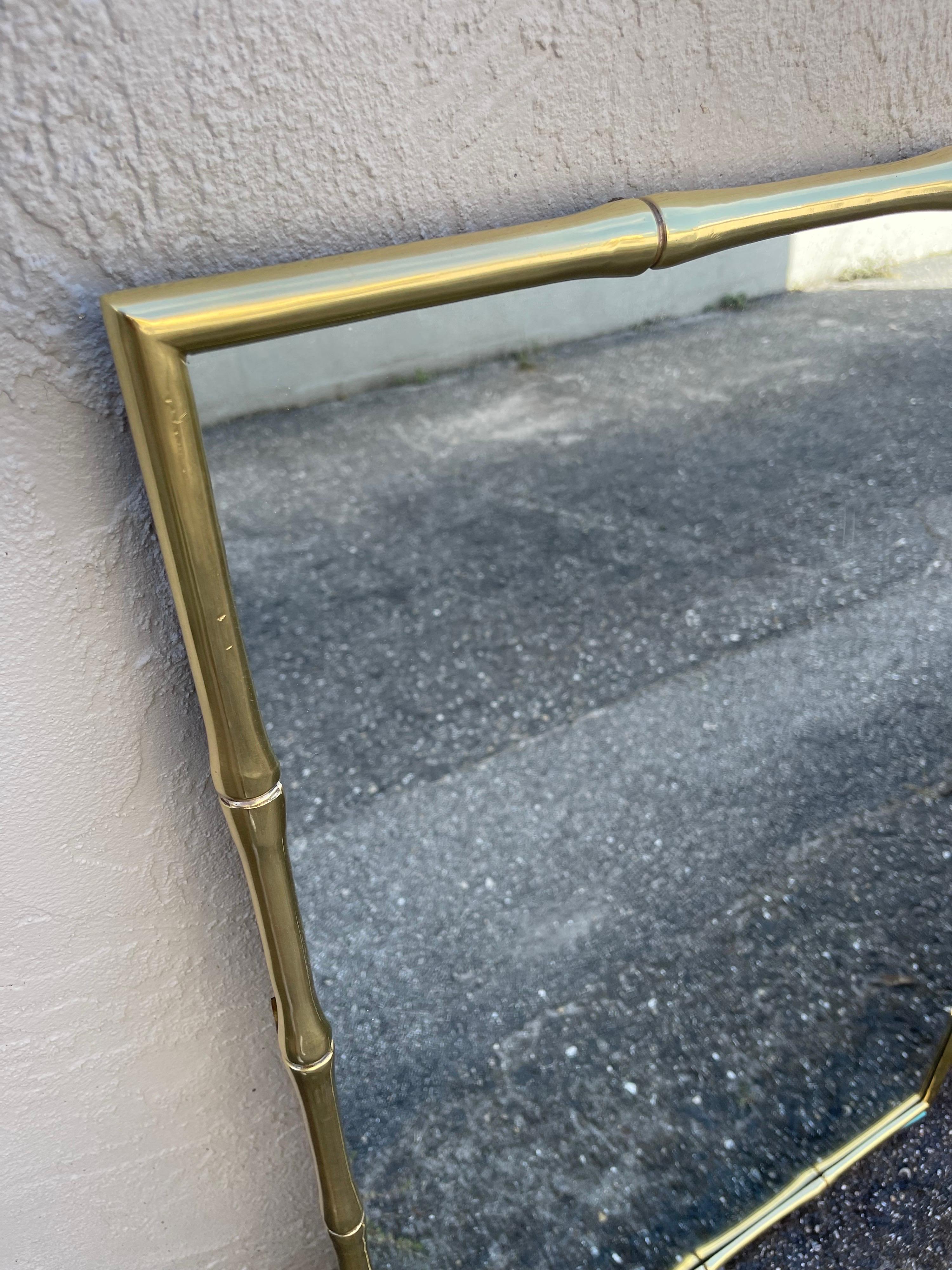 Vintage Mastercraft Solid Brass Faux Bamboo Mirror In Good Condition In West Palm Beach, FL