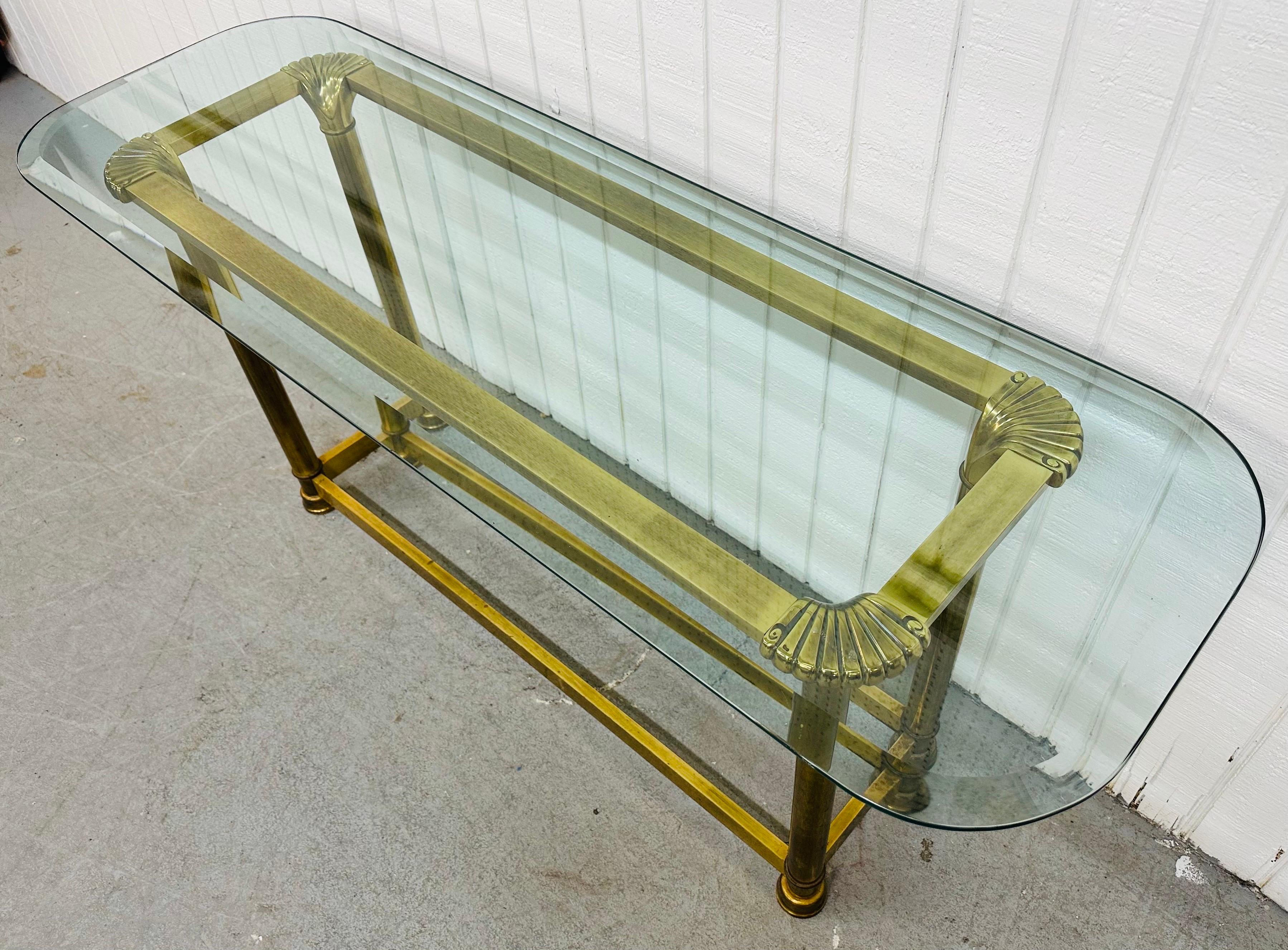 Post-Modern Vintage Mastercraft Style Brass & Glass Sofa Table For Sale