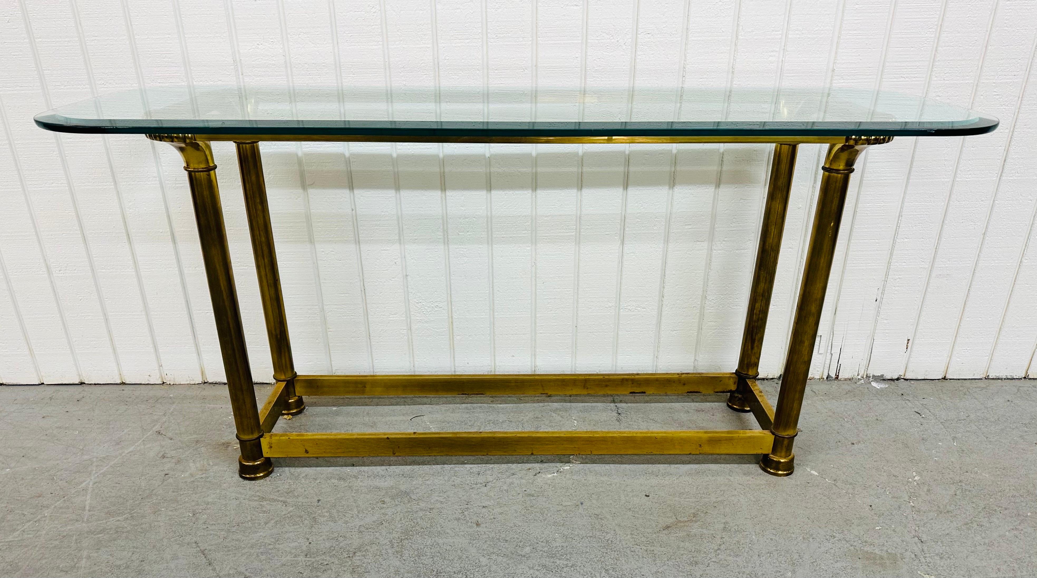 American Vintage Mastercraft Style Brass & Glass Sofa Table For Sale