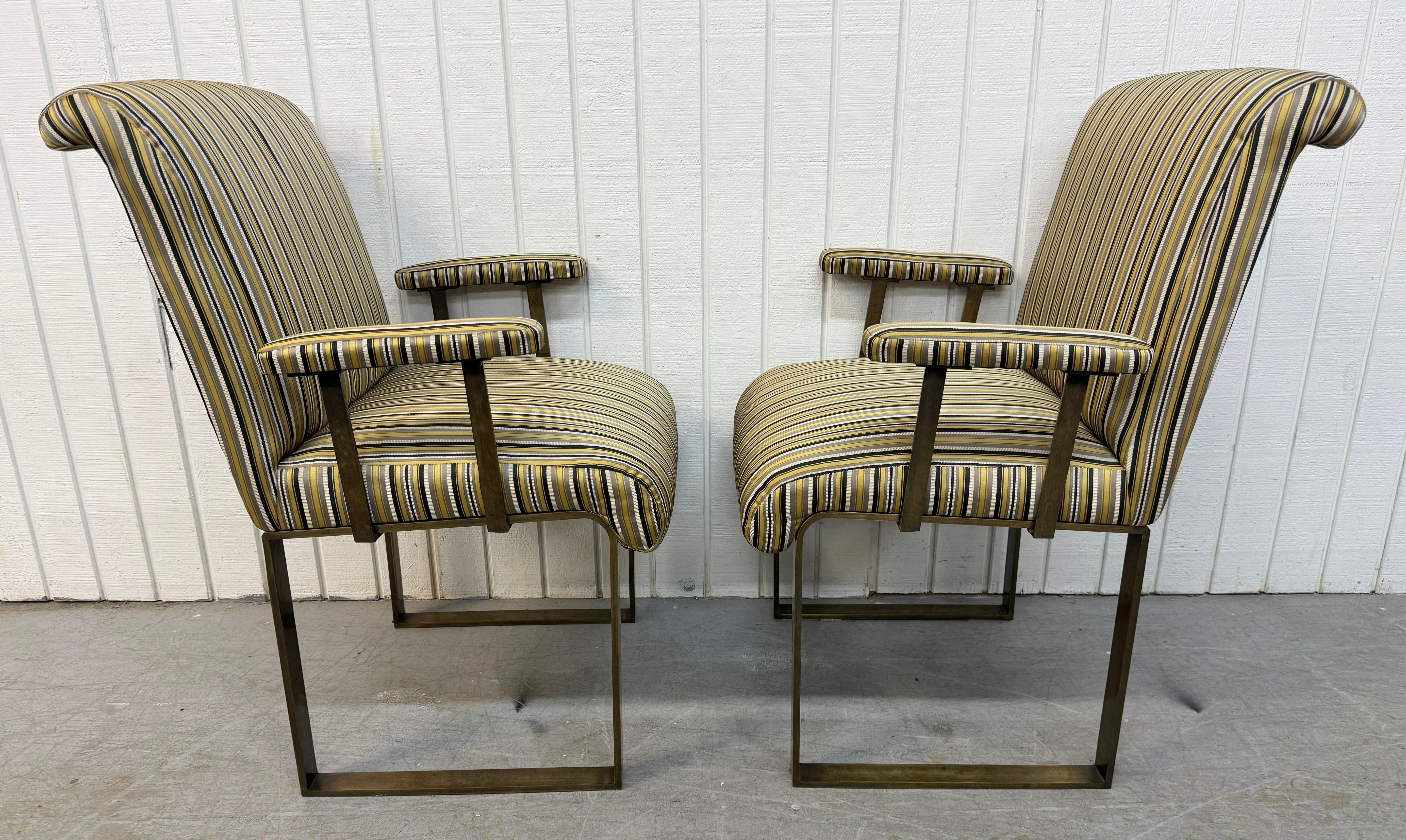Mid-Century Modern Vintage Mastercraft Upholstered Brass Arm Chairs - Set of 2 For Sale