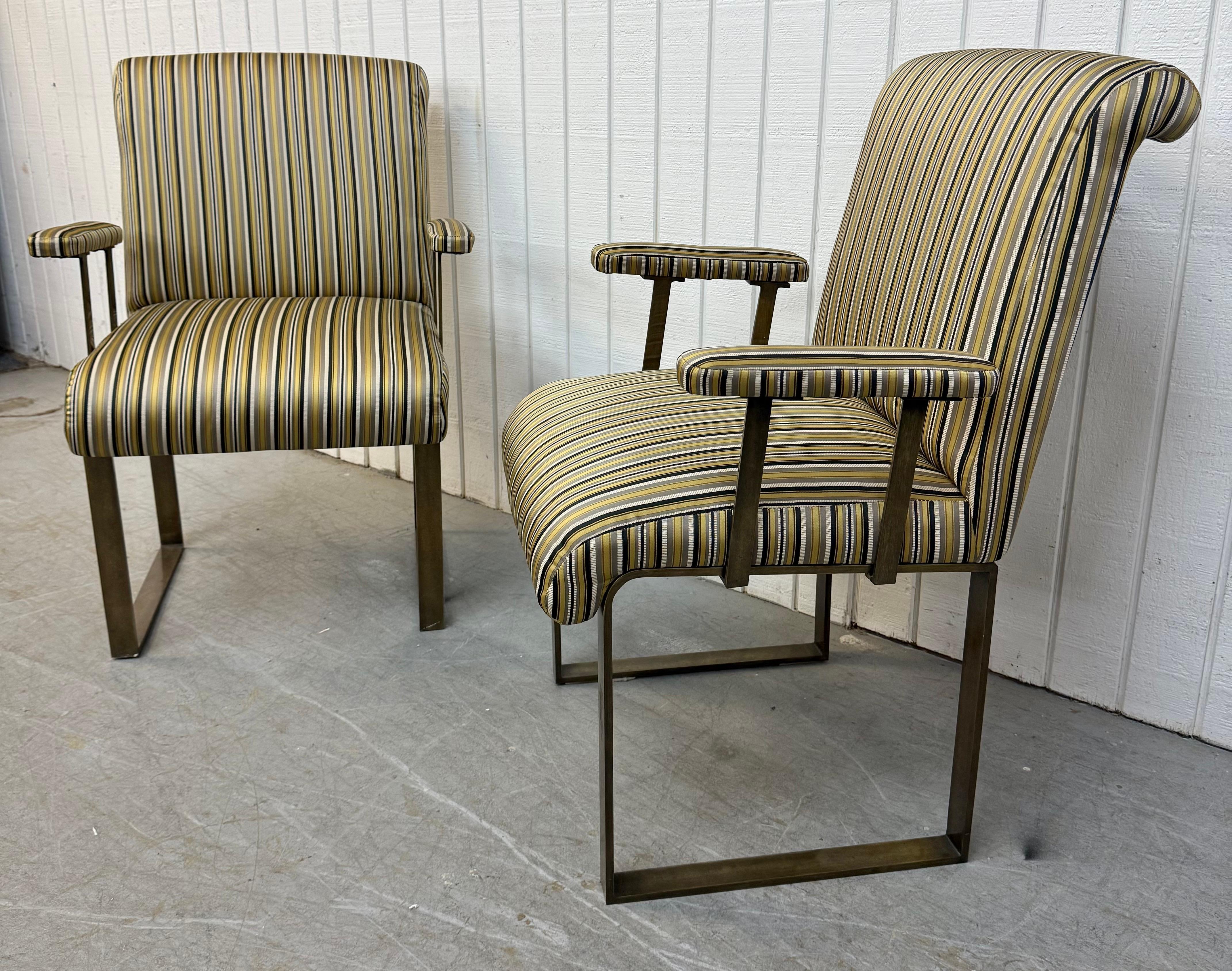 American Vintage Mastercraft Upholstered Brass Arm Chairs - Set of 2 For Sale