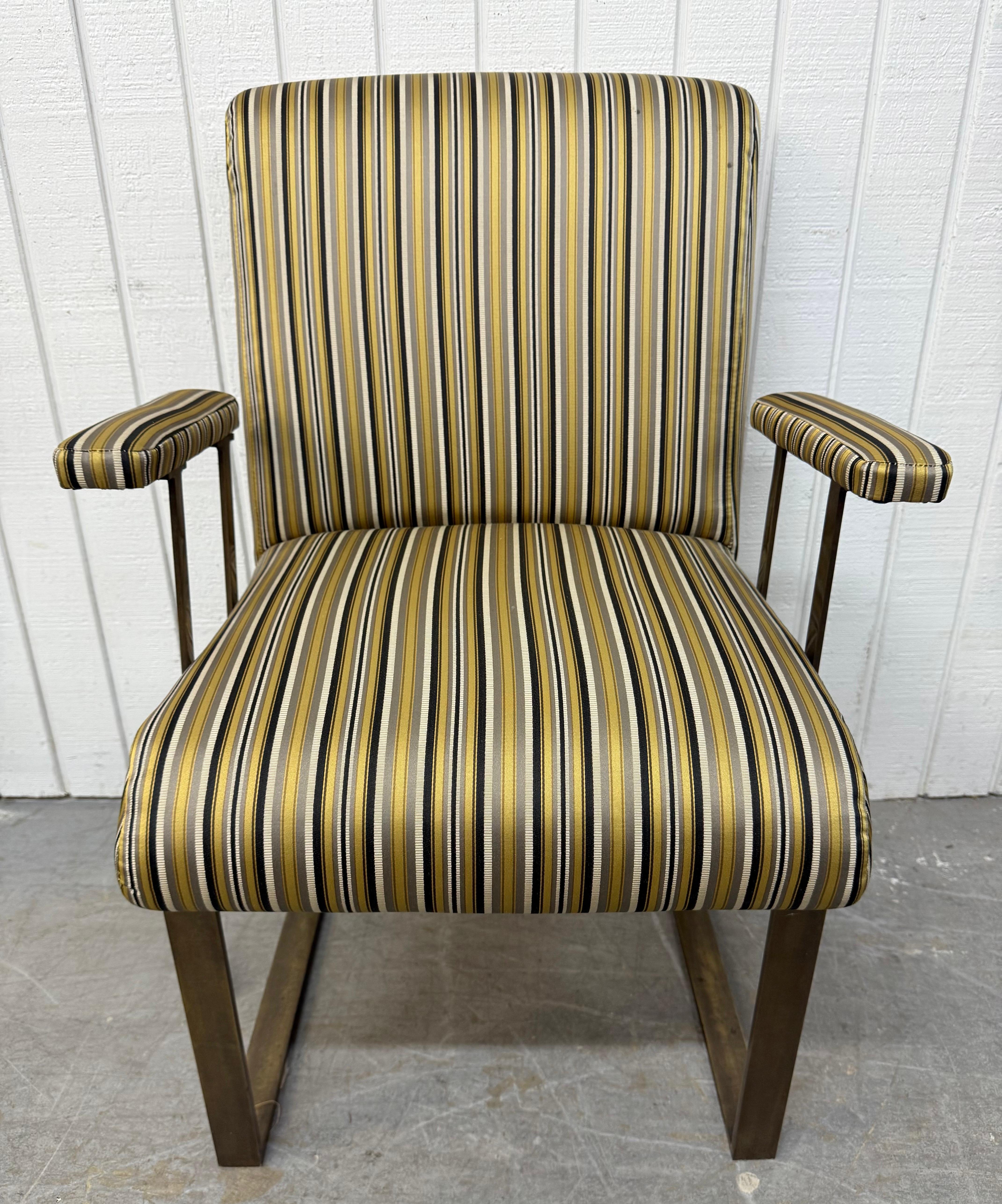 20th Century Vintage Mastercraft Upholstered Brass Arm Chairs - Set of 2 For Sale
