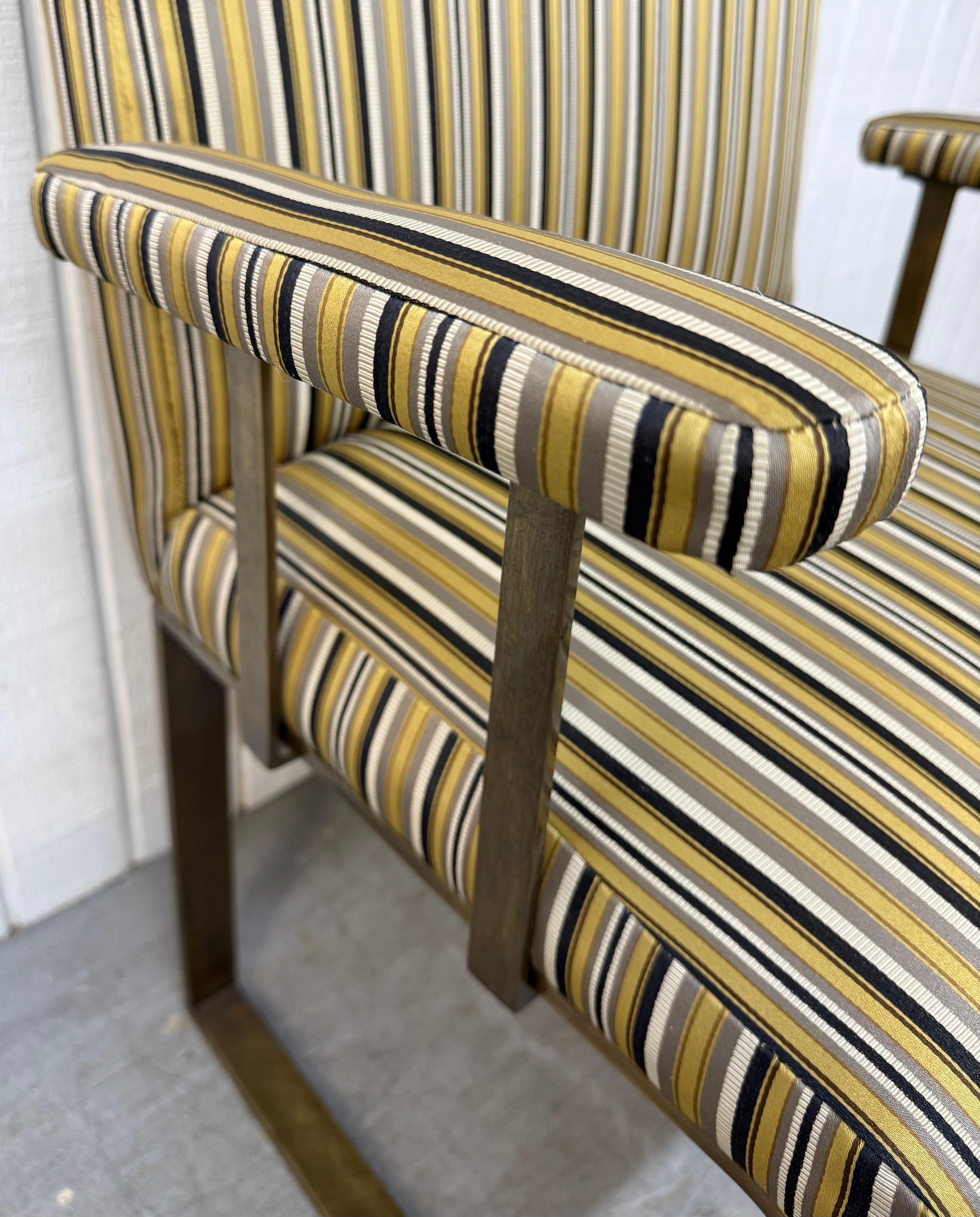 Vintage Mastercraft Upholstered Brass Arm Chairs - Set of 2 For Sale 3