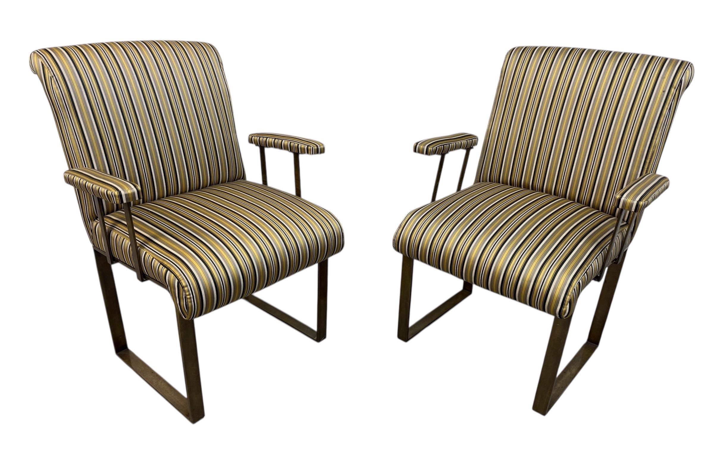 Vintage Mastercraft Upholstered Brass Arm Chairs - Set of 2 For Sale