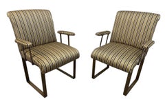 Vintage Mastercraft Upholstered Brass Arm Chairs - Set of 2