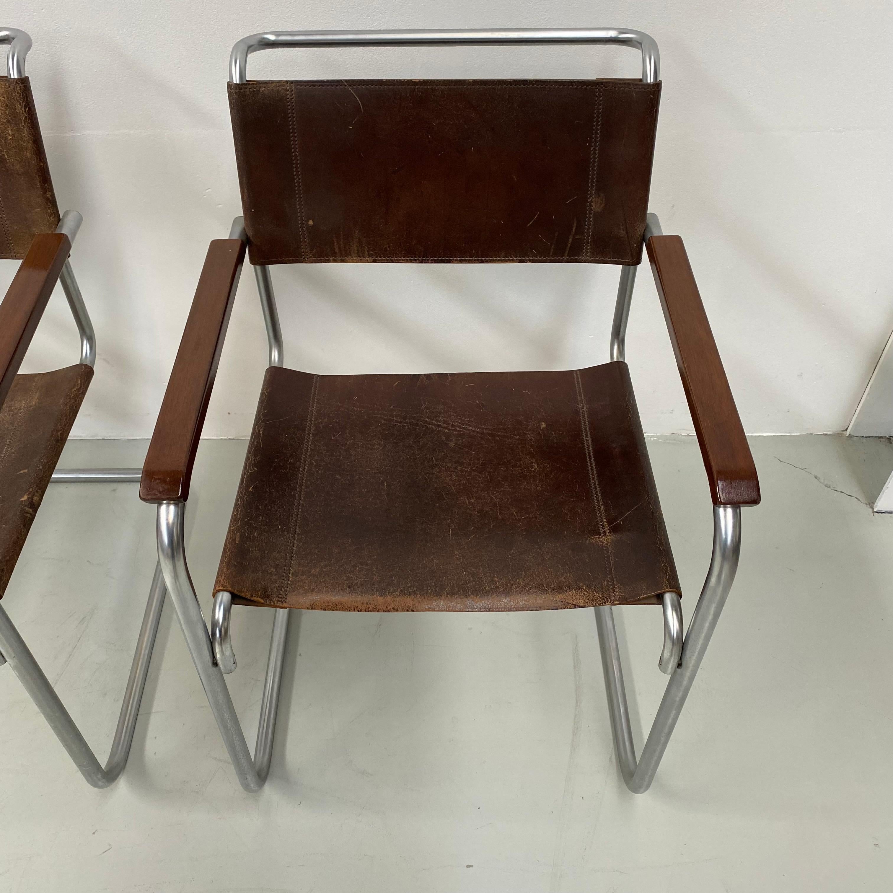 Steel Vintage Mat Chrome B34 Bauhaus Leather Arm Chairs by Marcel Breuer, 1960s