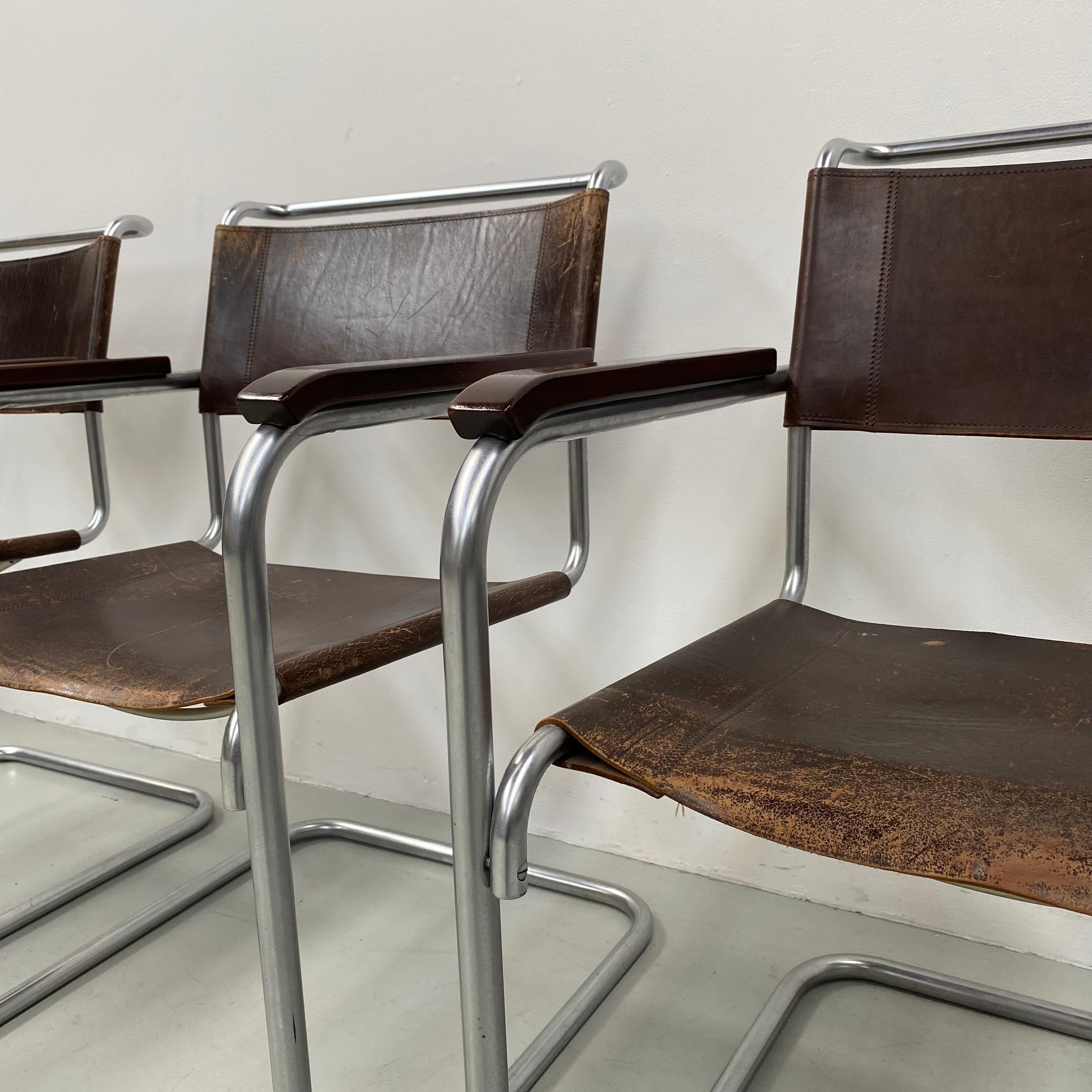 Vintage Mat Chrome B34 Bauhaus Leather Arm Chairs by Marcel Breuer, 1960s 1