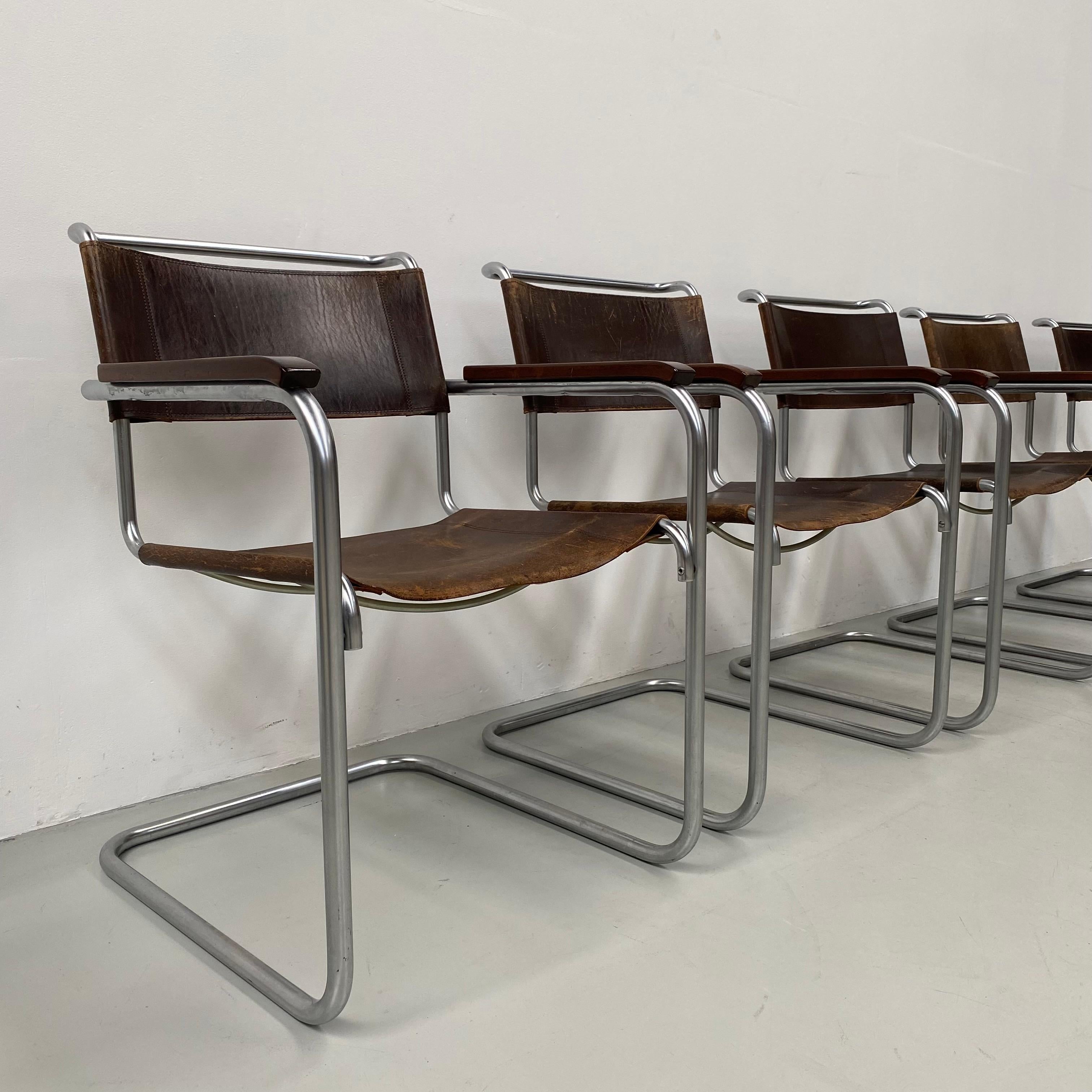 Vintage Mat Chrome B34 Bauhaus Leather Arm Chairs by Marcel Breuer, 1960s 3